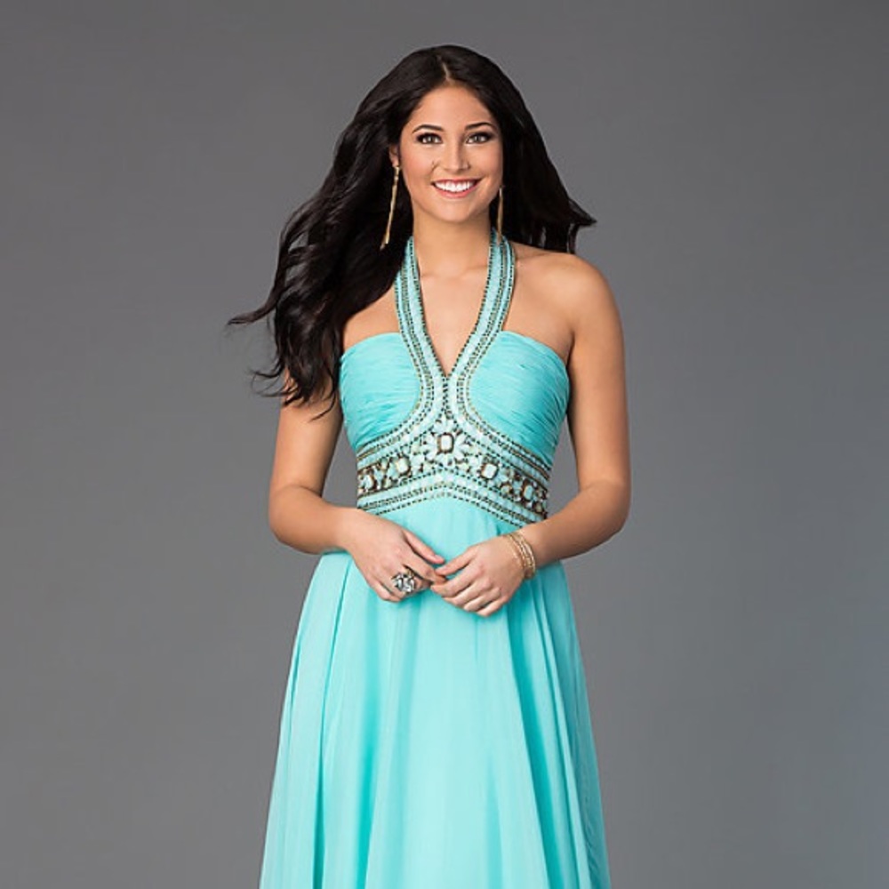Madison James Floor-Length Halter Prom Dress